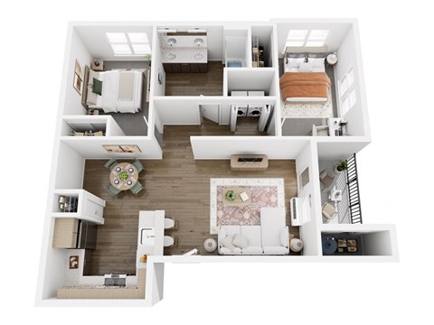 Floor plan for 2 beds, 1 bath, 965 sqft